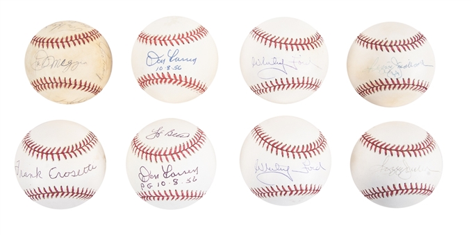 Lot of (8) New York Yankees Old Timers and Greats Signed Baseballs with Joe DiMaggio from the Willie Randolph Collection (Randolph LOA & Beckett PreCert)